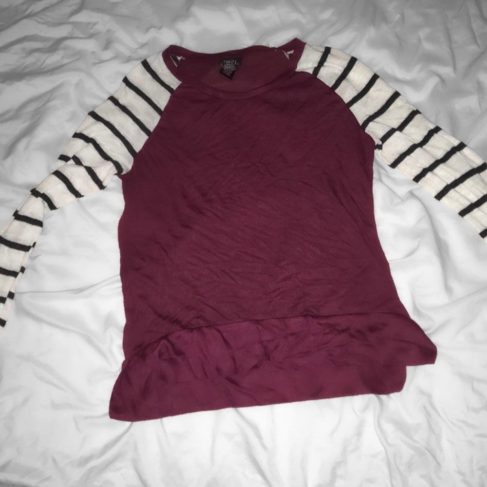 Maroon And Stripped Long Sleeve Blouse